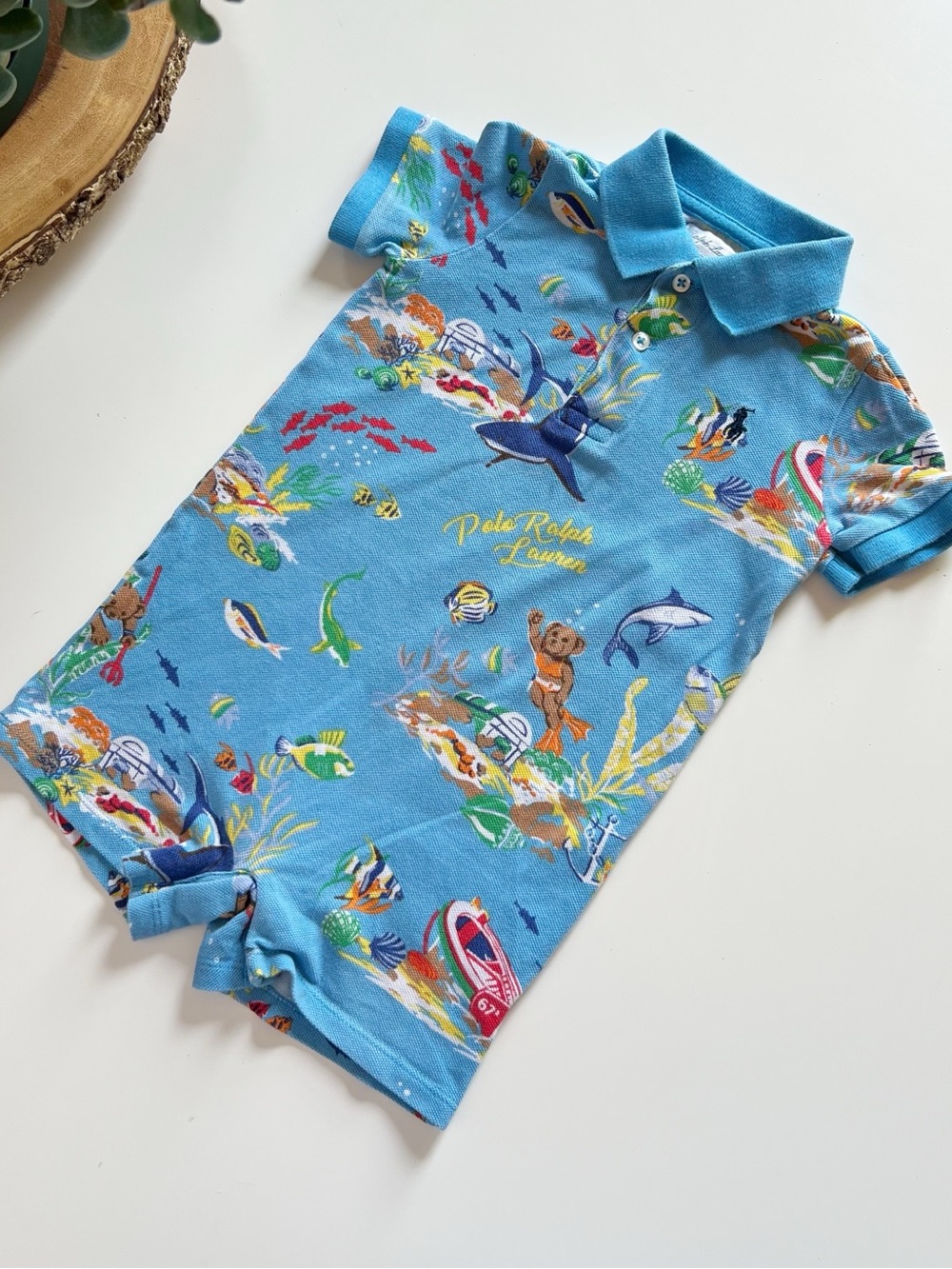Polo Ralph Lauren Polo Bear Cotton Mesh Polo Shortall | 18-24m